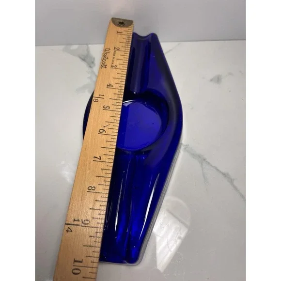 VTG Blenko Cobalt Blue Heavy Hand Blown Glass Cigar Holder Ashtray - Picture 6 of 8